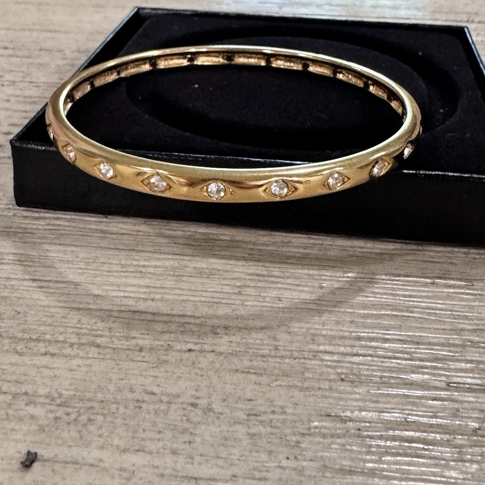 Vintage Monet Gold Tone Rhinestone Bangle Bracelet 7.5" New In Box